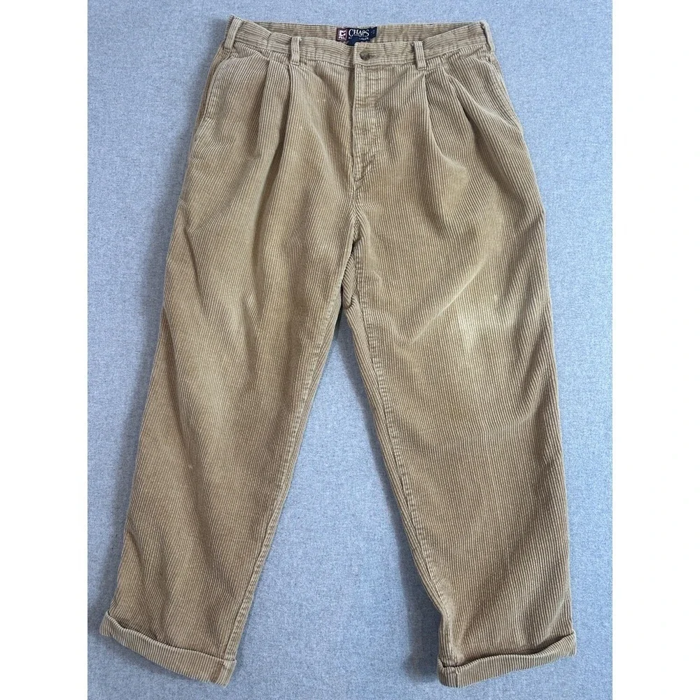 VTG Chaps Ralph Lauren Corduroy Pant 32x27 Wide Wale Y2K‎ 90s Cuffed Baggy